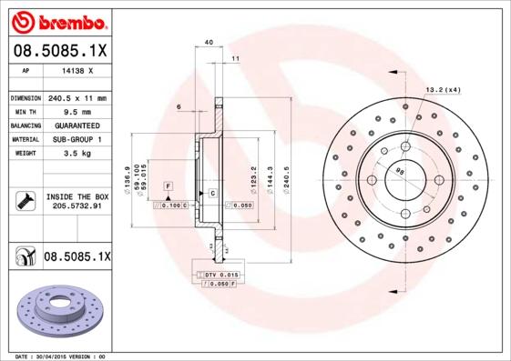 Brembo 08.5085.1X — Tarcza hamulcowa