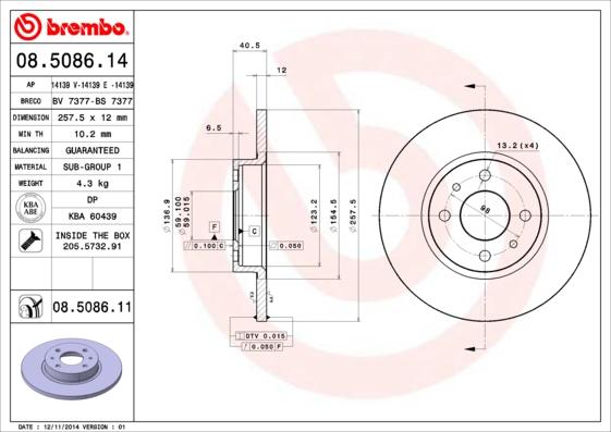 Brembo 08.5086.11 — Tarcza hamulcowa