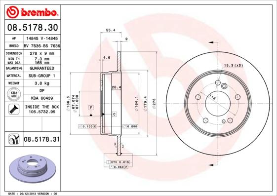 Brembo 08.5178.31 — Tarcza hamulcowa