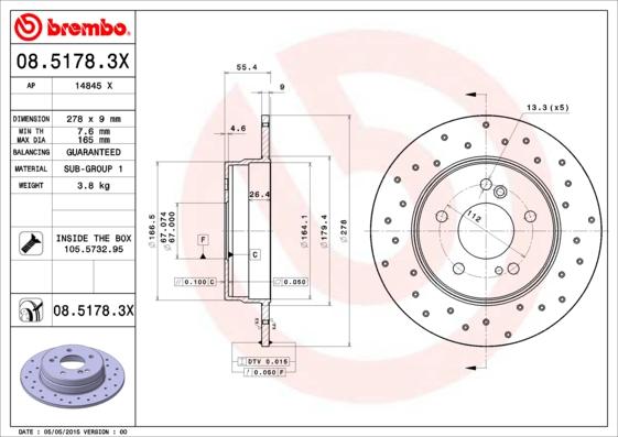 Brembo 08.5178.3X — Tarcza hamulcowa