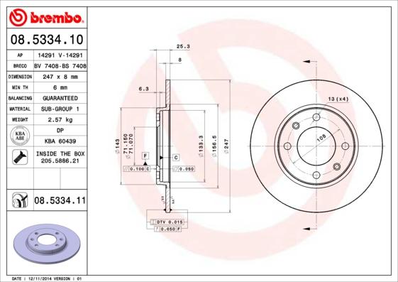 Brembo 08.5334.11 — Tarcza hamulcowa