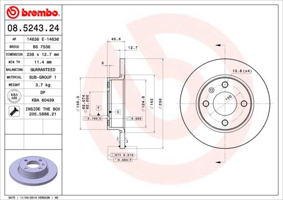 Brembo 08.5243.24 — Tarcza hamulcowa