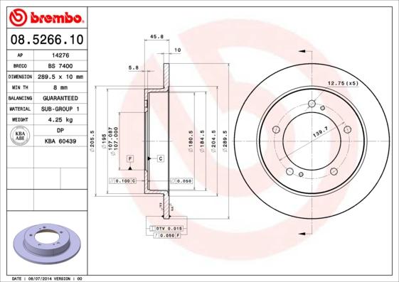 Brembo 08.5266.10 — Tarcza hamulcowa