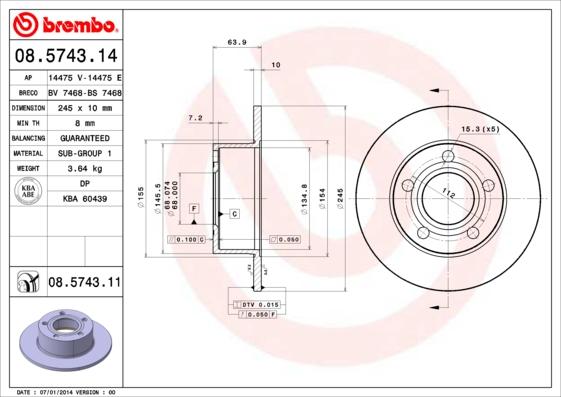 Brembo 08.5743.11 — Tarcza hamulcowa