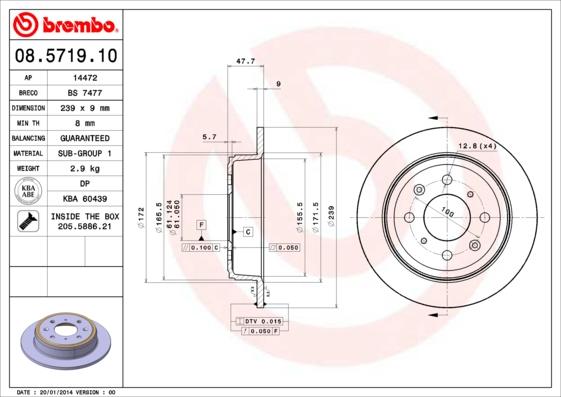 Brembo 08.5719.10 — Tarcza hamulcowa