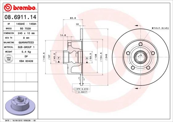 Brembo 08.6911.14 — Tarcza hamulcowa
