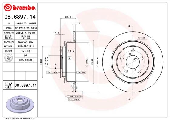 Brembo 08.6897.11 — Tarcza hamulcowa