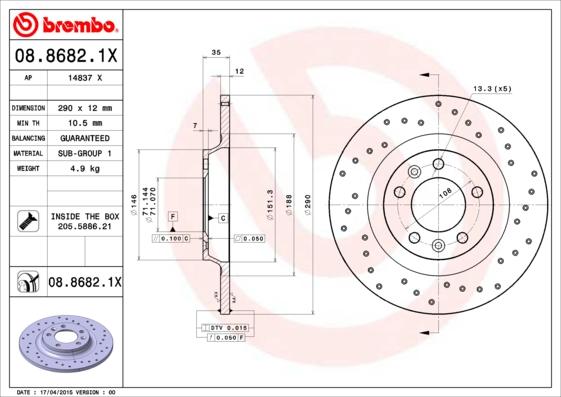 Brembo 08.8682.1X — Tarcza hamulcowa