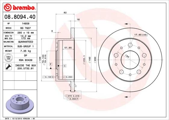 Brembo 08.8094.40 — Tarcza hamulcowa
