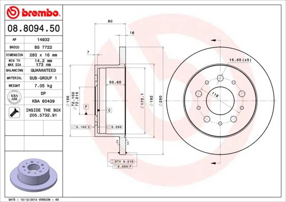Brembo 08.8094.50 — Tarcza hamulcowa