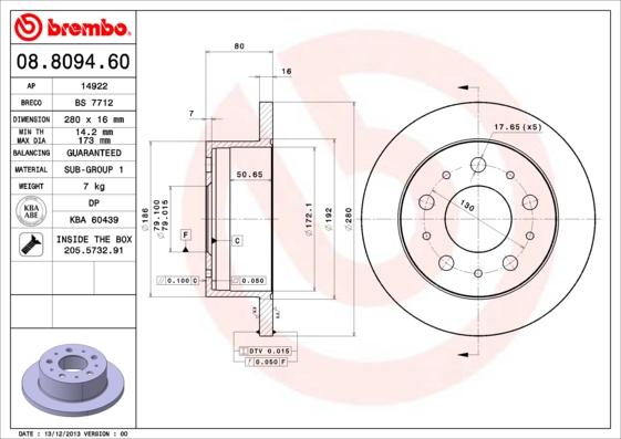 Brembo 08.8094.60 — Tarcza hamulcowa