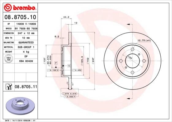Brembo 08.8705.11 — Tarcza hamulcowa