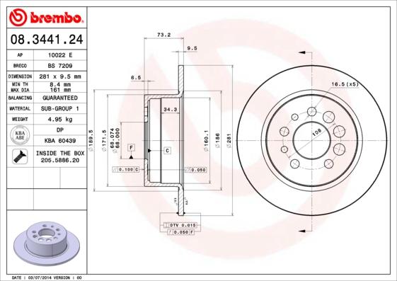 Brembo 08.3441.24 — Tarcza hamulcowa