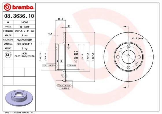 Brembo 08.3636.10 — Tarcza hamulcowa