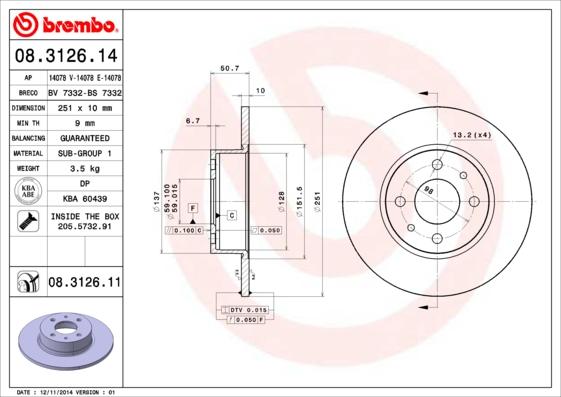 Brembo 08.3126.11 — Tarcza hamulcowa