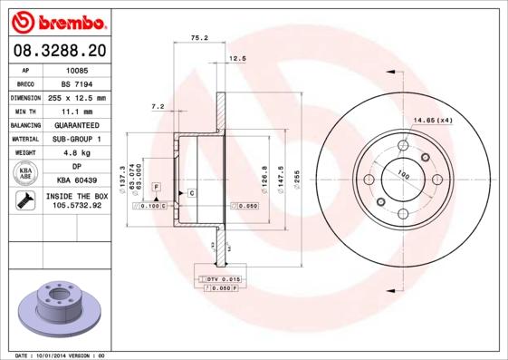 Brembo 08.3288.20 — Tarcza hamulcowa