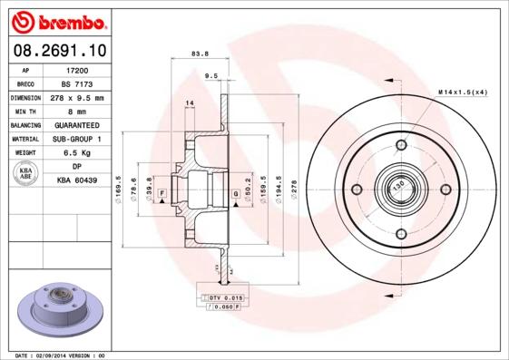 Brembo 08.2691.10 — Tarcza hamulcowa