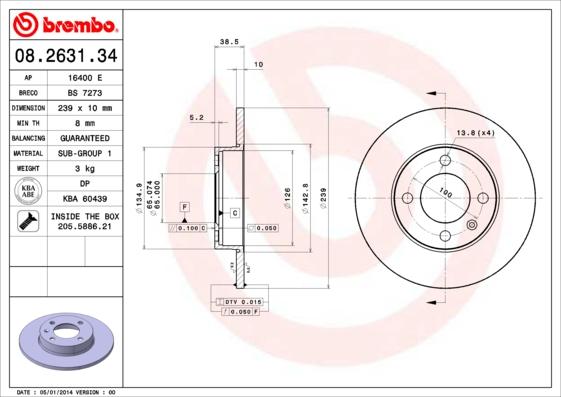 Brembo 08.2631.34 — Tarcza hamulcowa