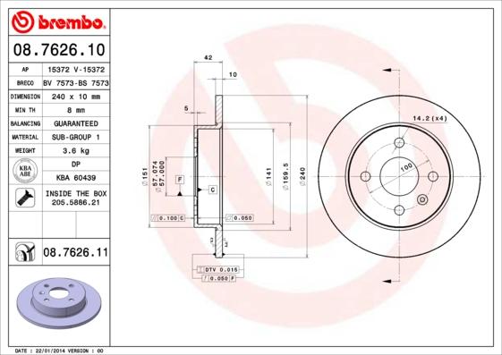 Brembo 08.7626.11 — Tarcza hamulcowa