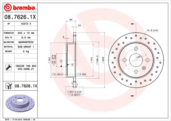 Brembo 08.7626.1X — Tarcza hamulcowa