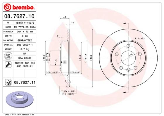 Brembo 08.7627.11 — Tarcza hamulcowa