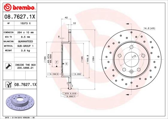 Brembo 08.7627.1X — Tarcza hamulcowa