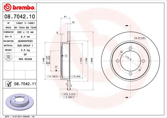 Brembo 08.7042.11 — Tarcza hamulcowa