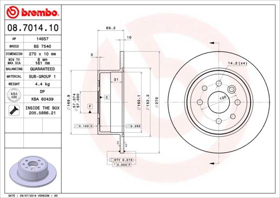 Brembo 08.7014.10 — Tarcza hamulcowa