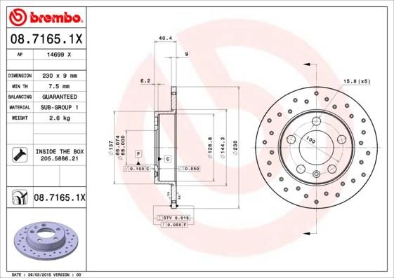 Brembo 08.7165.1X — Tarcza hamulcowa