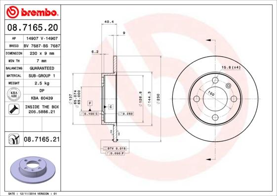 Brembo 08.7165.21 — Tarcza hamulcowa