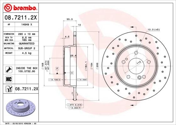 Brembo 08.7211.2X — Tarcza hamulcowa