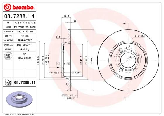Brembo 08.7288.11 — Tarcza hamulcowa