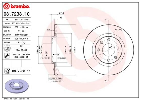 Brembo 08.7238.11 — Tarcza hamulcowa