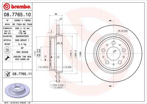 Brembo 08.7765.11 — Tarcza hamulcowa