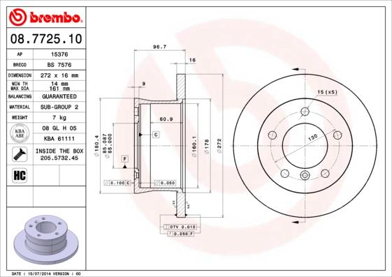 Brembo 08.7725.10 — Tarcza hamulcowa