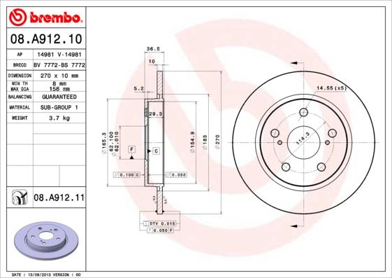 Brembo 08.A912.11 — Tarcza hamulcowa