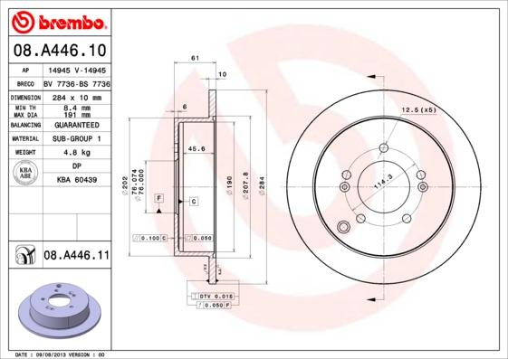 Brembo 08.A446.11 — Tarcza hamulcowa