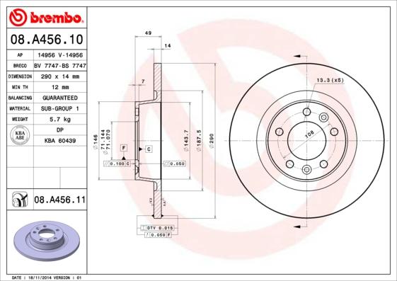 Brembo 08.A456.11 — Tarcza hamulcowa