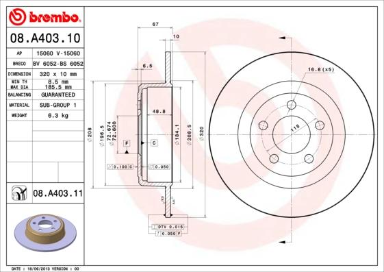 Brembo 08.A403.11 — Tarcza hamulcowa