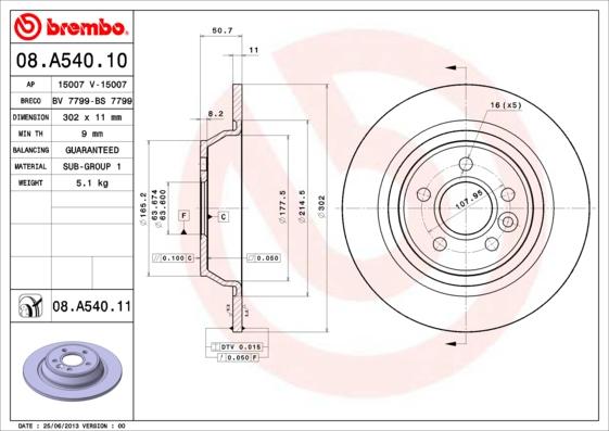 Brembo 08.A540.11 — Tarcza hamulcowa