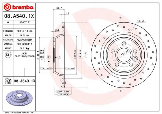 Brembo 08.A540.1X — Tarcza hamulcowa
