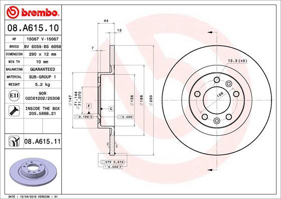 Brembo 08.A615.11 — Tarcza hamulcowa