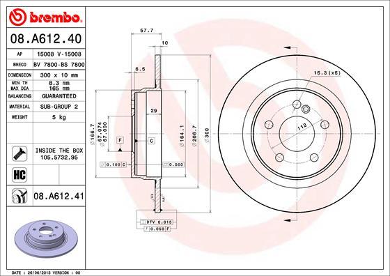 Brembo 08.A612.41 — Tarcza hamulcowa