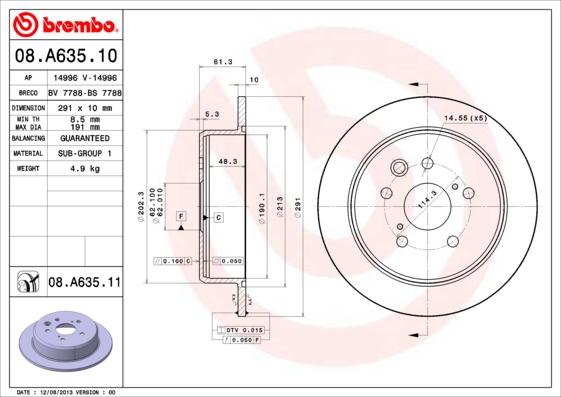 Brembo 08.A635.11 — Tarcza hamulcowa