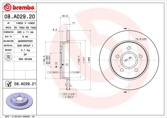 Brembo 08.A029.21 — Tarcza hamulcowa