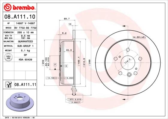 Brembo 08.A111.11 — Tarcza hamulcowa
