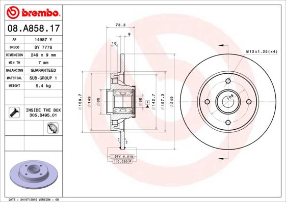 Brembo 08.A858.17 — Tarcza hamulcowa