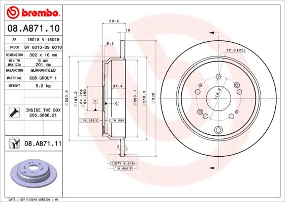 Brembo 08.A871.11 — Tarcza hamulcowa