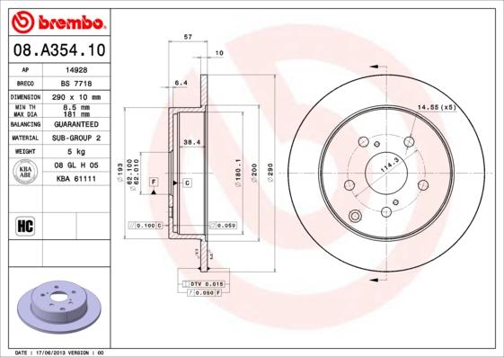 Brembo 08.A354.10 — Tarcza hamulcowa