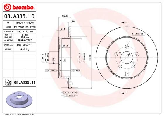 Brembo 08.A335.11 — Tarcza hamulcowa